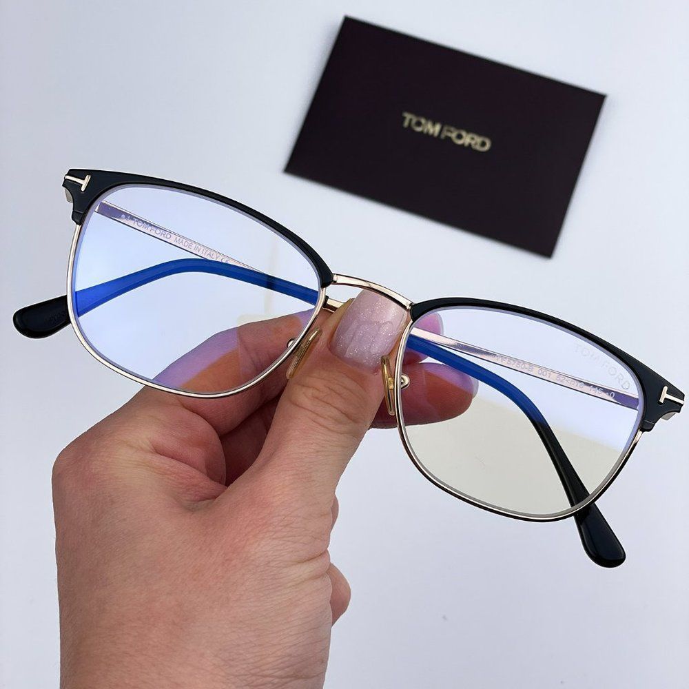 Tom Ford FT5750-B 001 Eyeglasses Black Gold Blue Block Square Unisex - Picture 3 of 12